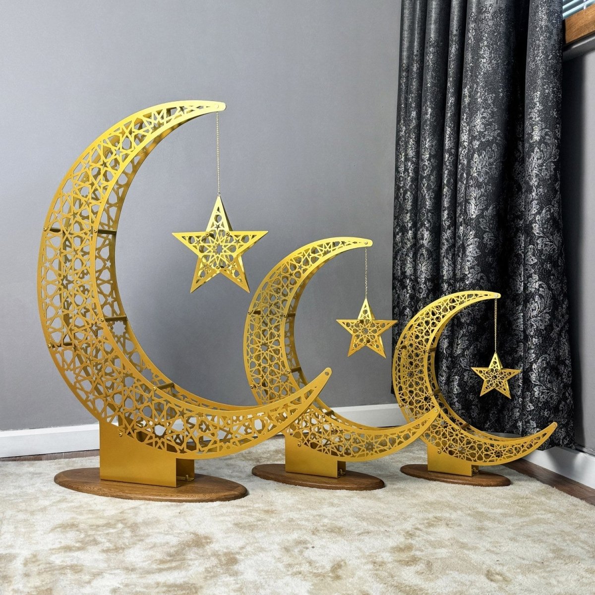 Islamitische Maan & Ster Wanddecoratie — Metalen Ramadan Ornament in Goud of Zwart | Sansoti