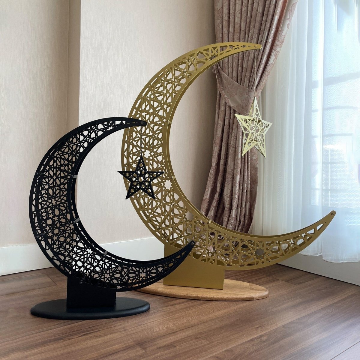 Islamitische Maan & Ster Wanddecoratie — Metalen Ramadan Ornament in Goud of Zwart | Sansoti