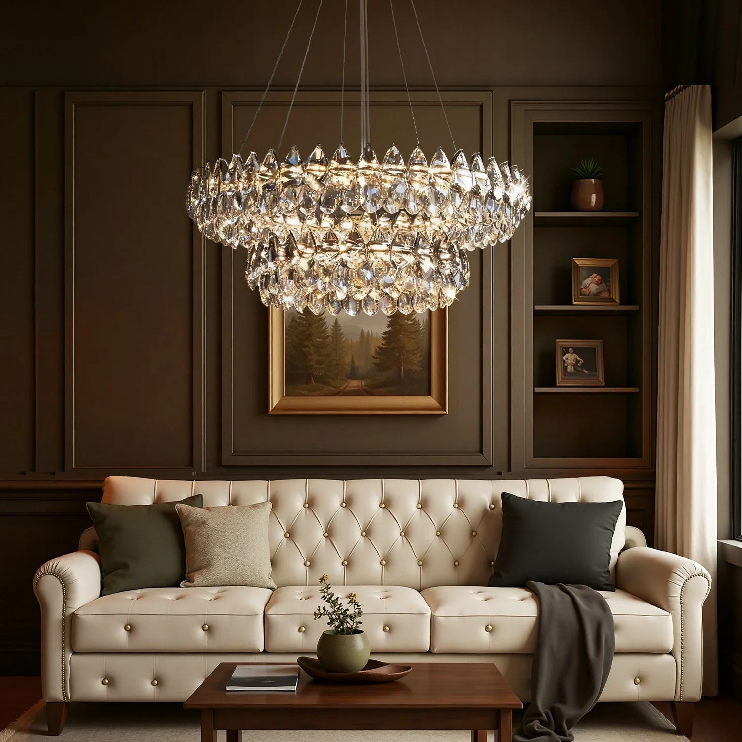 Kristall-Kronleuchter Doppelring Wassertropfen LED Chrom Modern Wohnzimmer Esszimmer Luxus | Restfield