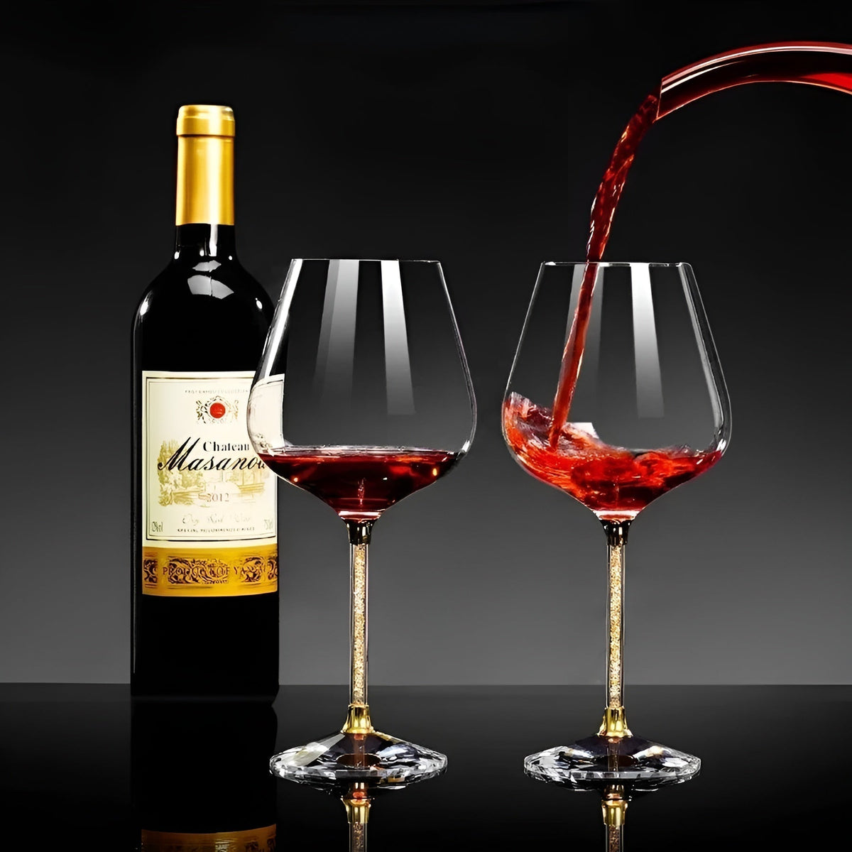 Kristall-Weingläser, 2er-Set, 520 ml, Gold-Silber, hohe Tischgläser für Partys, Dinner, Restaurants und zu Hause | Sansoti