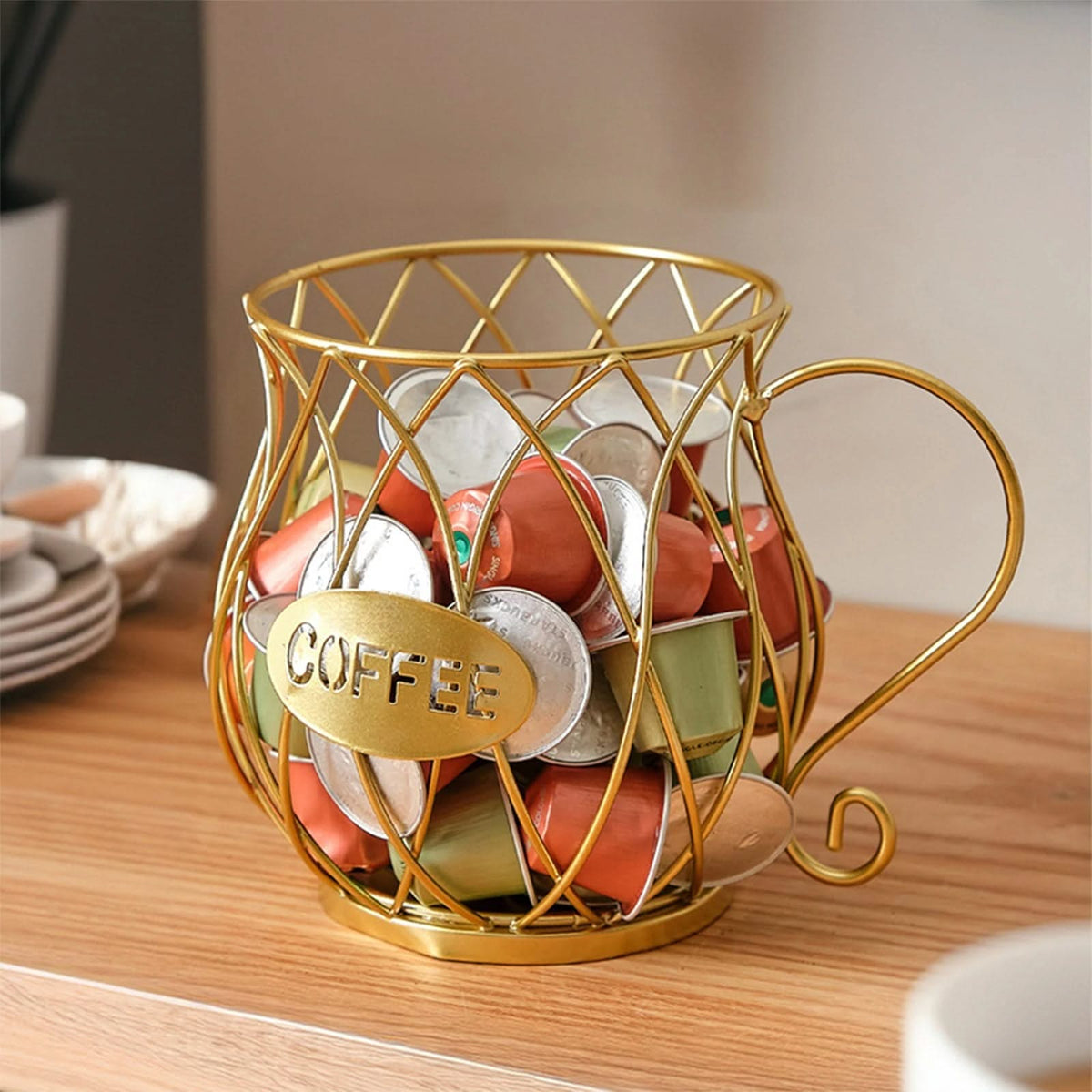 Koffiecapsule Houder Smeedijzer Open Structuur Zwart Goud Design Keukenaccessoire Capsule Organizer Koffiehoek | Sansoti