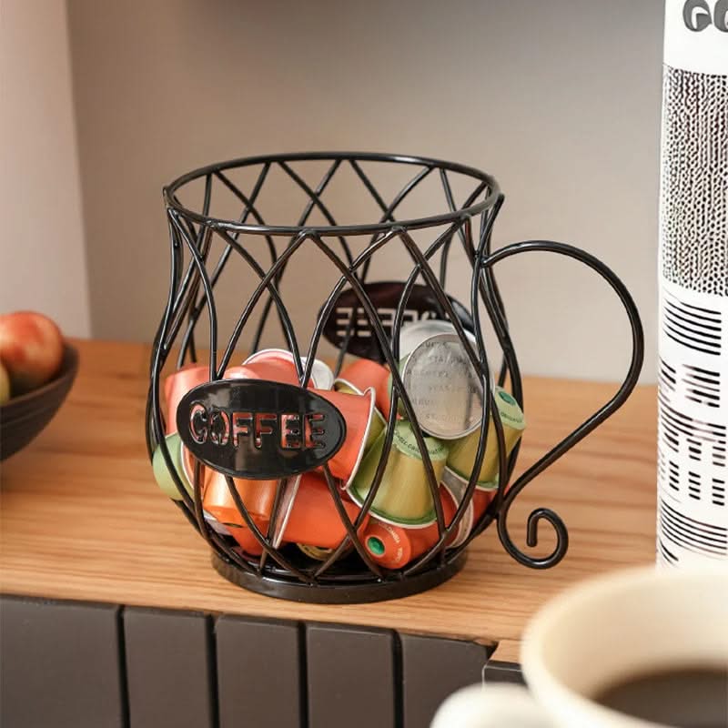 Koffiecapsule Houder Smeedijzer Open Structuur Zwart Goud Design Keukenaccessoire Capsule Organizer Koffiehoek | Sansoti