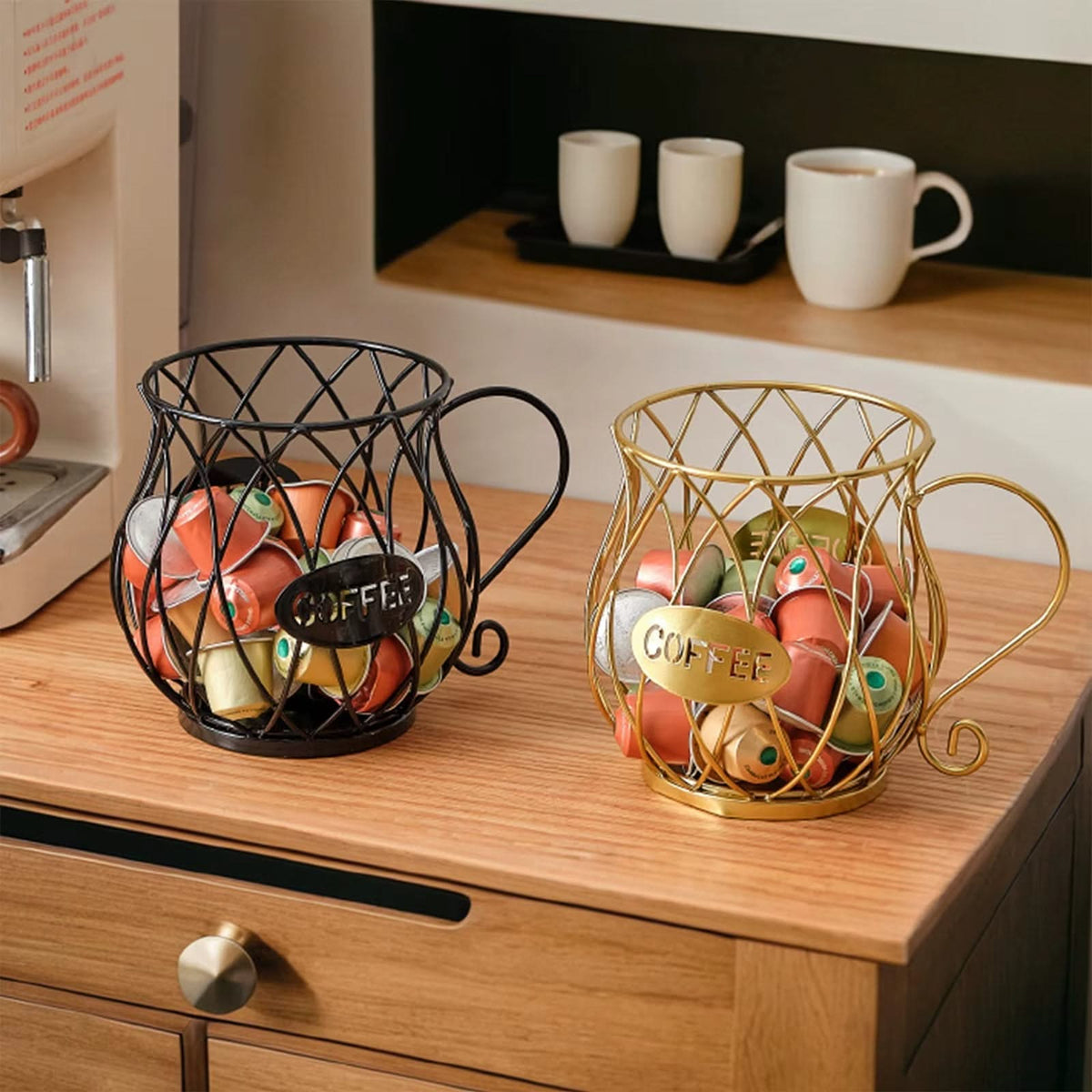 Koffiecapsule Houder Smeedijzer Open Structuur Zwart Goud Design Keukenaccessoire Capsule Organizer Koffiehoek | Sansoti