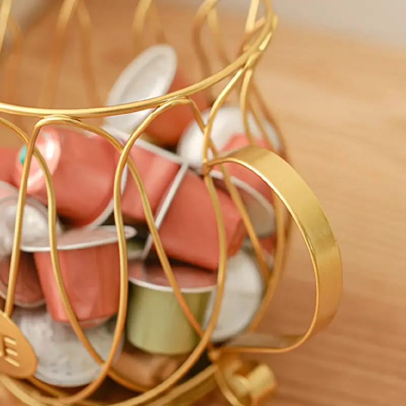Koffiecapsule Houder Smeedijzer Open Structuur Zwart Goud Design Keukenaccessoire Capsule Organizer Koffiehoek | Sansoti