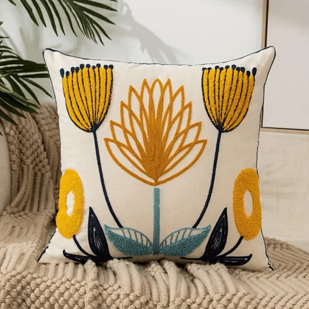Decorative Cushion Botanical Print 45x45 cm Removable Cover Living Room Bedroom Décor Poppy Tulip Flowers | Sansoti