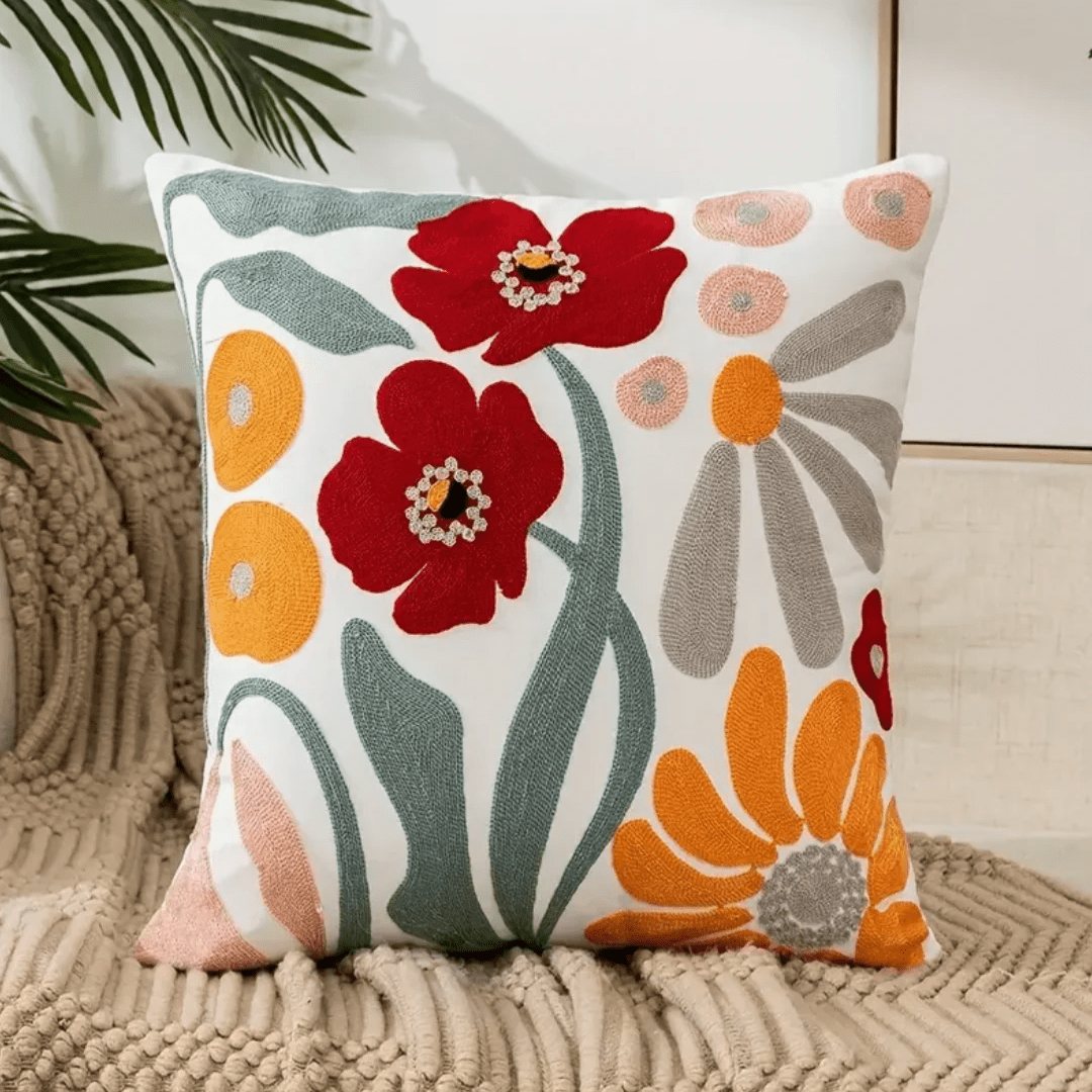 Decorative Cushion Botanical Print 45x45 cm Removable Cover Living Room Bedroom Décor Poppy Tulip Flowers | Sansoti