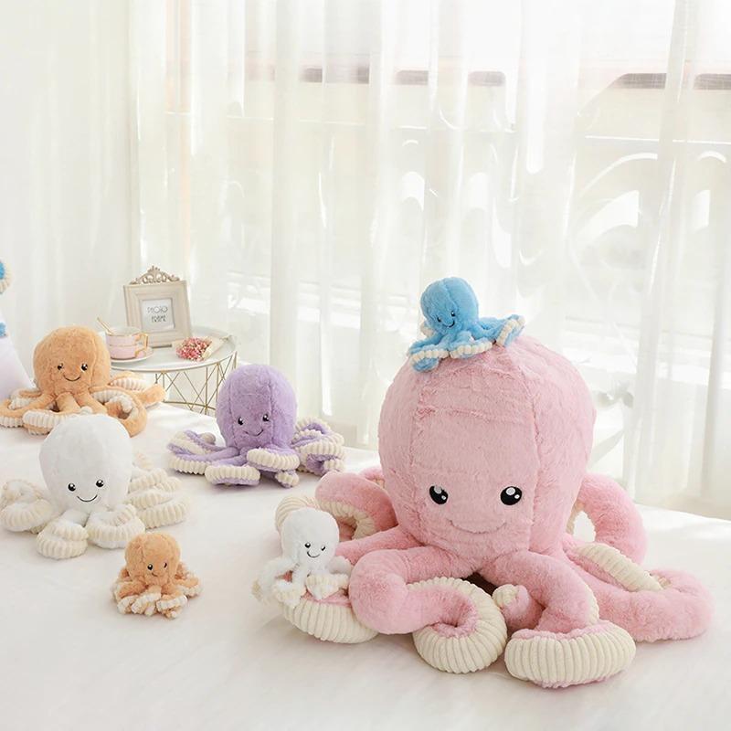 Peluche pieuvre douce XXL - Coussin décoratif en peluche de 40 à 80 cm - Jouet, décoration et cadeau pour chambre d’enfant | Sansoti