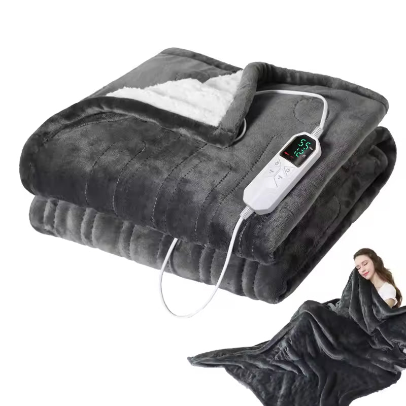 Elektrische Kuscheldecke mit 9 Temperaturstufen, weiche Fleecedecke, Timer-Funktion und Wärmeregulierung für das Schlafzimmer | Sansoti