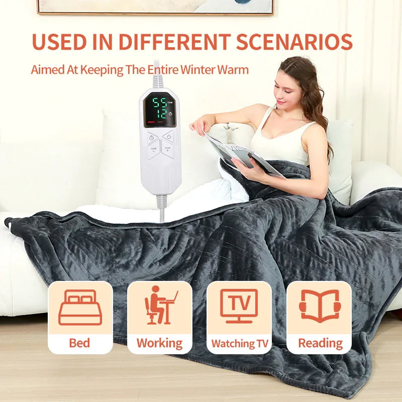 Elektrische Kuscheldecke mit 9 Temperaturstufen, weiche Fleecedecke, Timer-Funktion und Wärmeregulierung für das Schlafzimmer | Sansoti