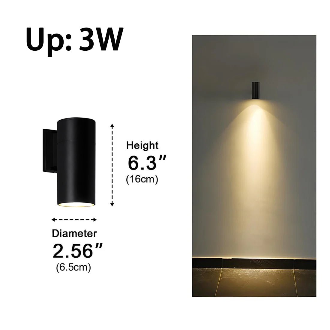 Cylindrical LED Outdoor Wall Light Waterproof Bidirectional Light Black Aluminum IP65 Wall Lighting | Sansoti