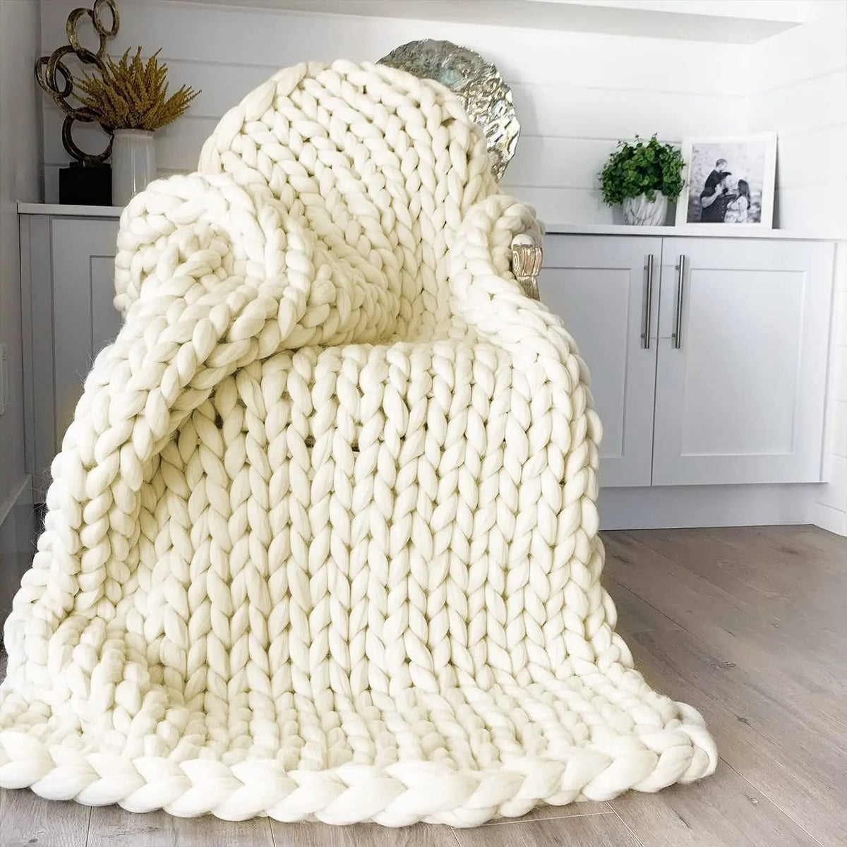Chunky Knit Plaid Soft Acrylic Handwoven Blanket Solid Warmth Decorative Living Room Bedroom Sofa Cozy | Sansoti