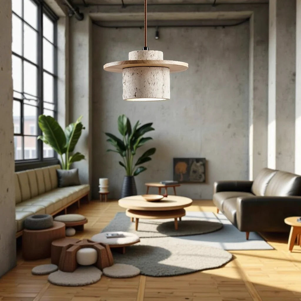 Hanglamp Travertijn Steen 25cm LED E27 Verstelbaar Snoer 170cm Natuurlijke Sfeerverlichting Woonkamer | Sansoti