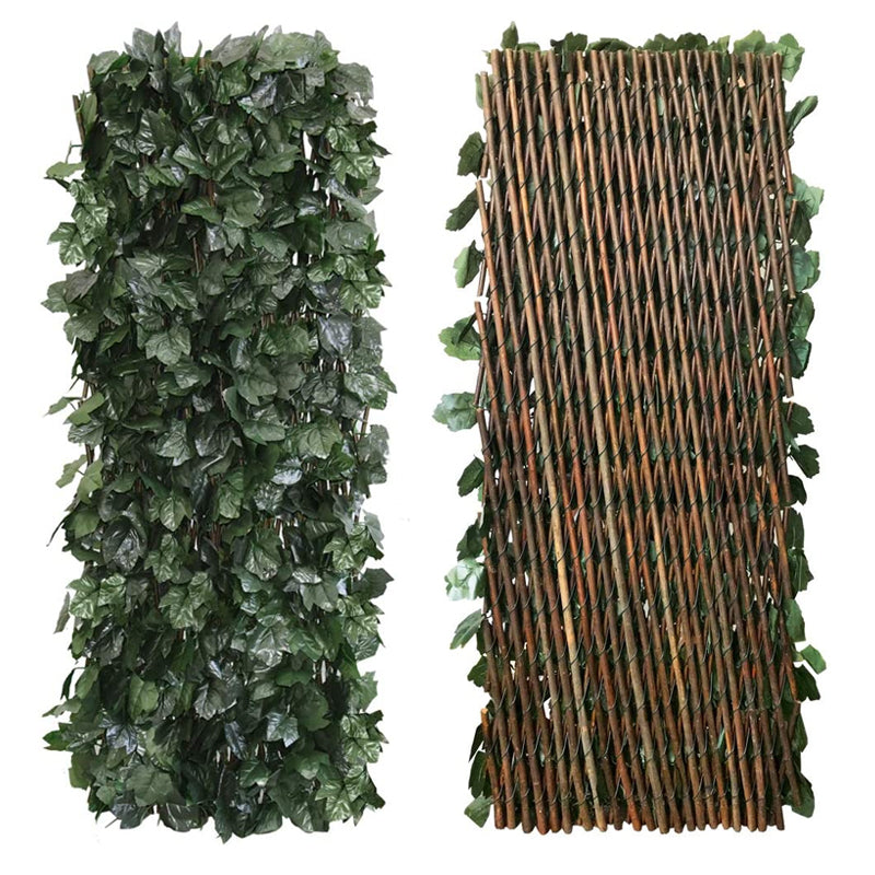 Uitschuifbaar Tuinscherm met Klimopblad 40cm Verstelbare Lengte 20-200cm Groene Privacywand voor Balkon Terras Tuin Decoratie Kunstplant Wilgenhout Frame | Sansoti