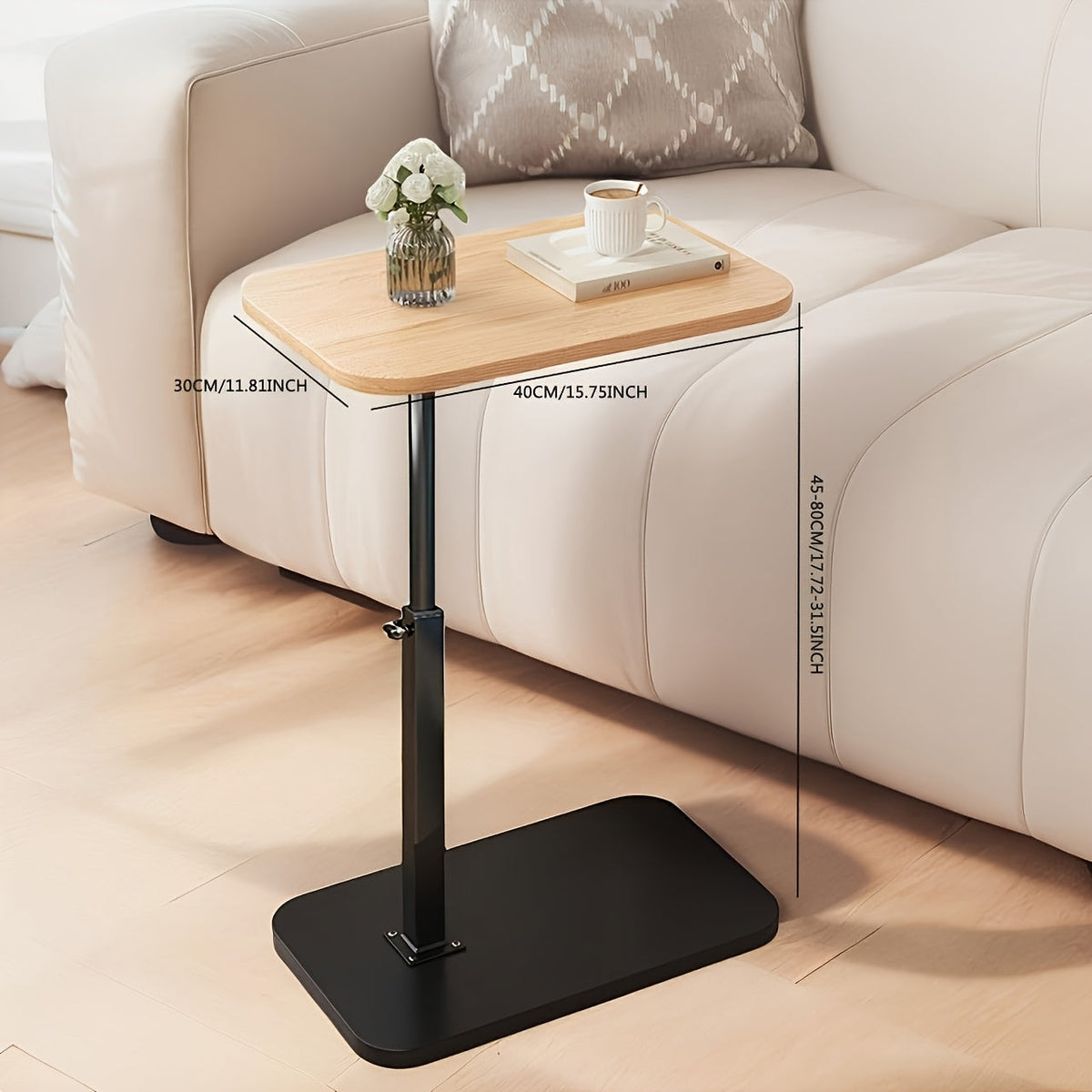 Table d’appoint réglable en bois et métal, noir, blanc, marron, beige, pour ordinateur portable, table de chevet, salon, chambre, canapé | Sansoti