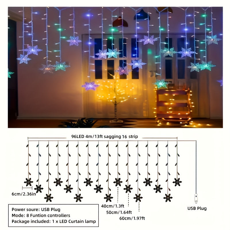 USB-Lichterkette mit Schneeflocken 4 m mehrfarbige LED-Stimmungsbeleuchtung Weihnachtsdekoration Feiertage Winter Interieur | Sansoti