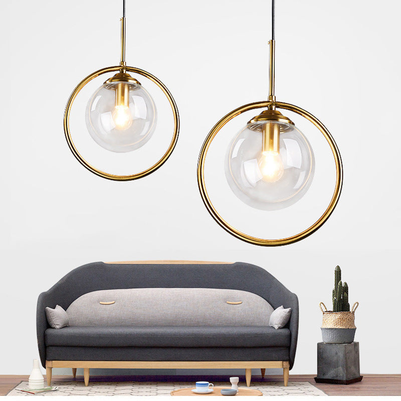 Suspension en verre avec anneau métallique E27 à intensité variable, plafonnier pour salon, salle à manger et chambre, moderne | Sansoti