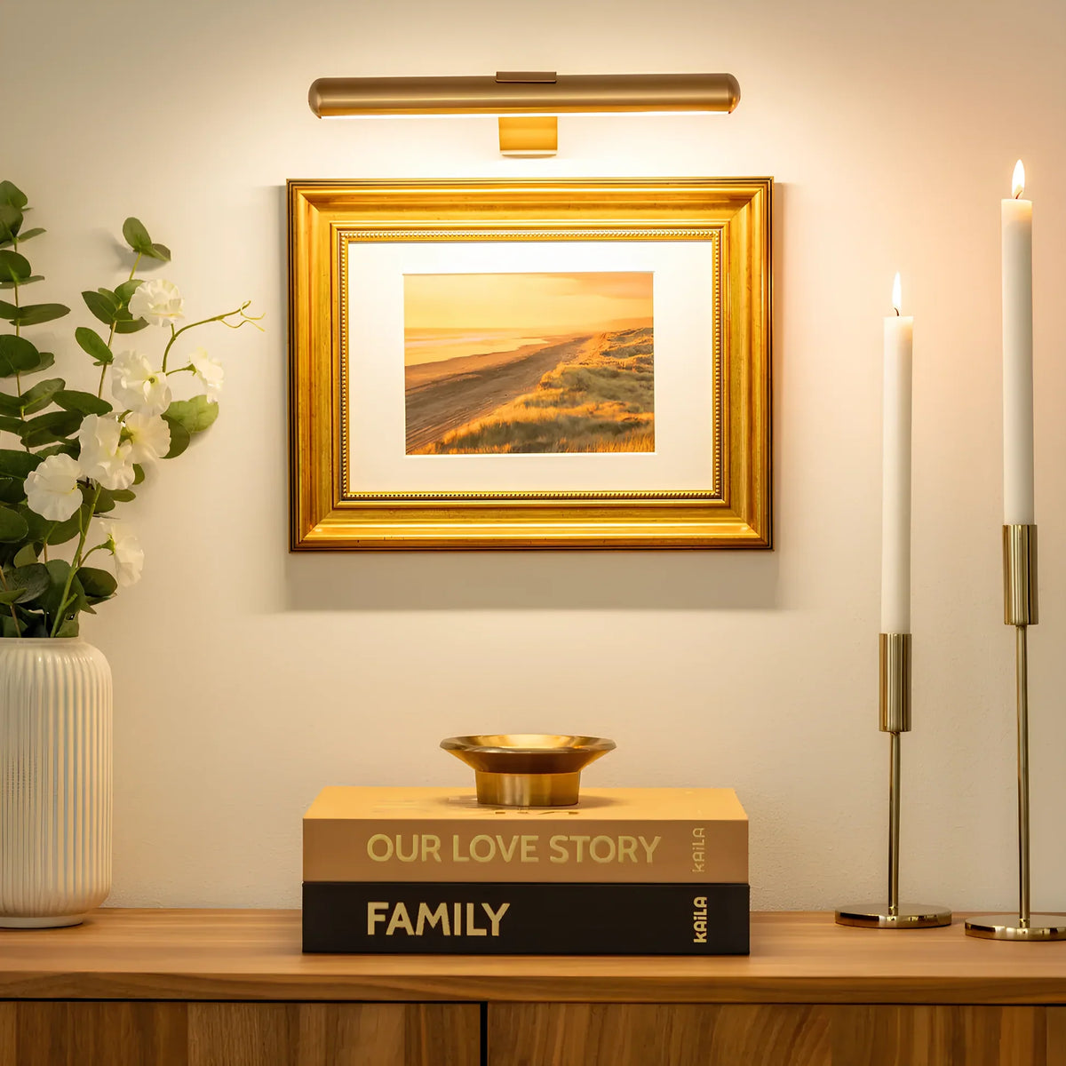 Kabellose dimmbare LED-Wandlampe, um 360° verstellbar, für Kunstwerke, Gemälde und Fotos, schwarze, weiße und goldene Akzentbeleuchtung | Sansoti