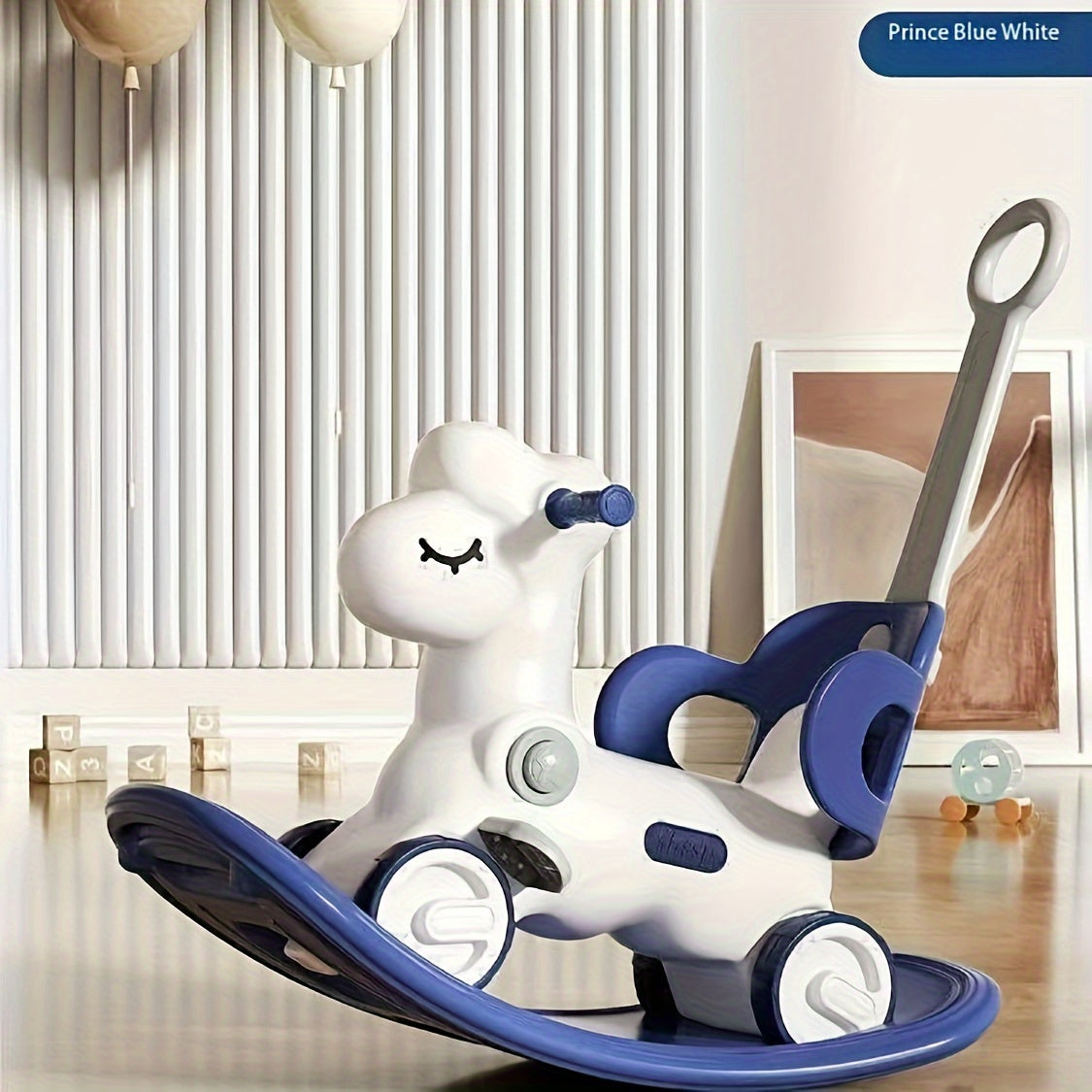 2-in-1 baby schommelpaard loopfiets kunststof roze kinderen peuter met duwstang balansspeelgoed binnen speelgoed | Sansoti