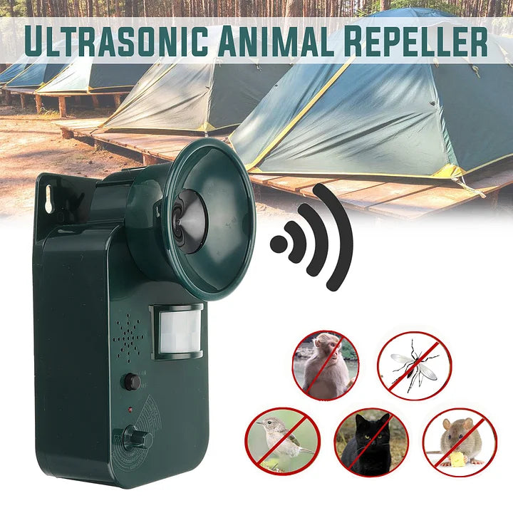 Ultraschall-Tiervertreiber mit Batterie und Bewegungssensor für einen wirksamen Garten- und Grundstücksschutz bei Tag und Nacht | Sansoti