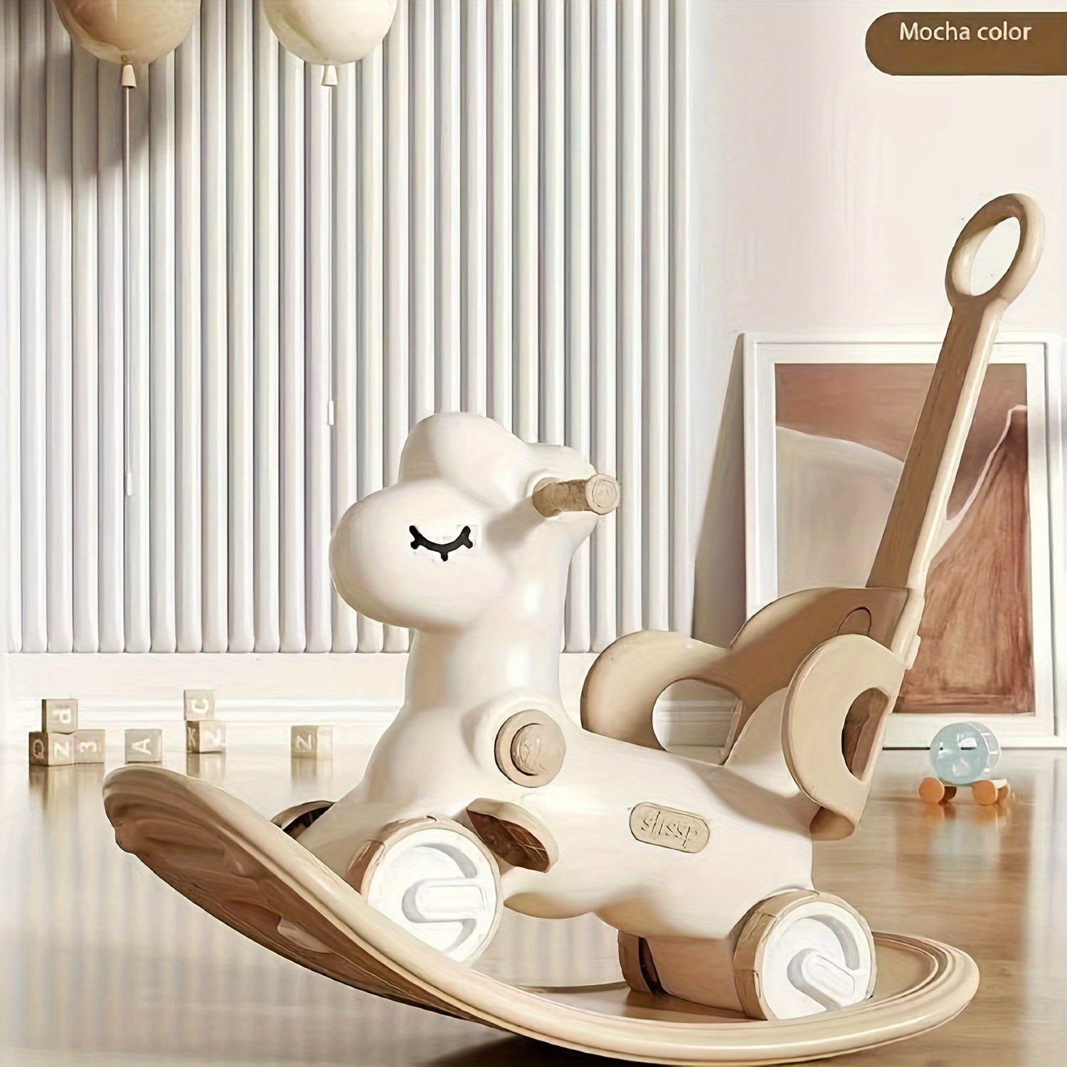 2-in-1 baby schommelpaard loopfiets kunststof roze kinderen peuter met duwstang balansspeelgoed binnen speelgoed | Sansoti