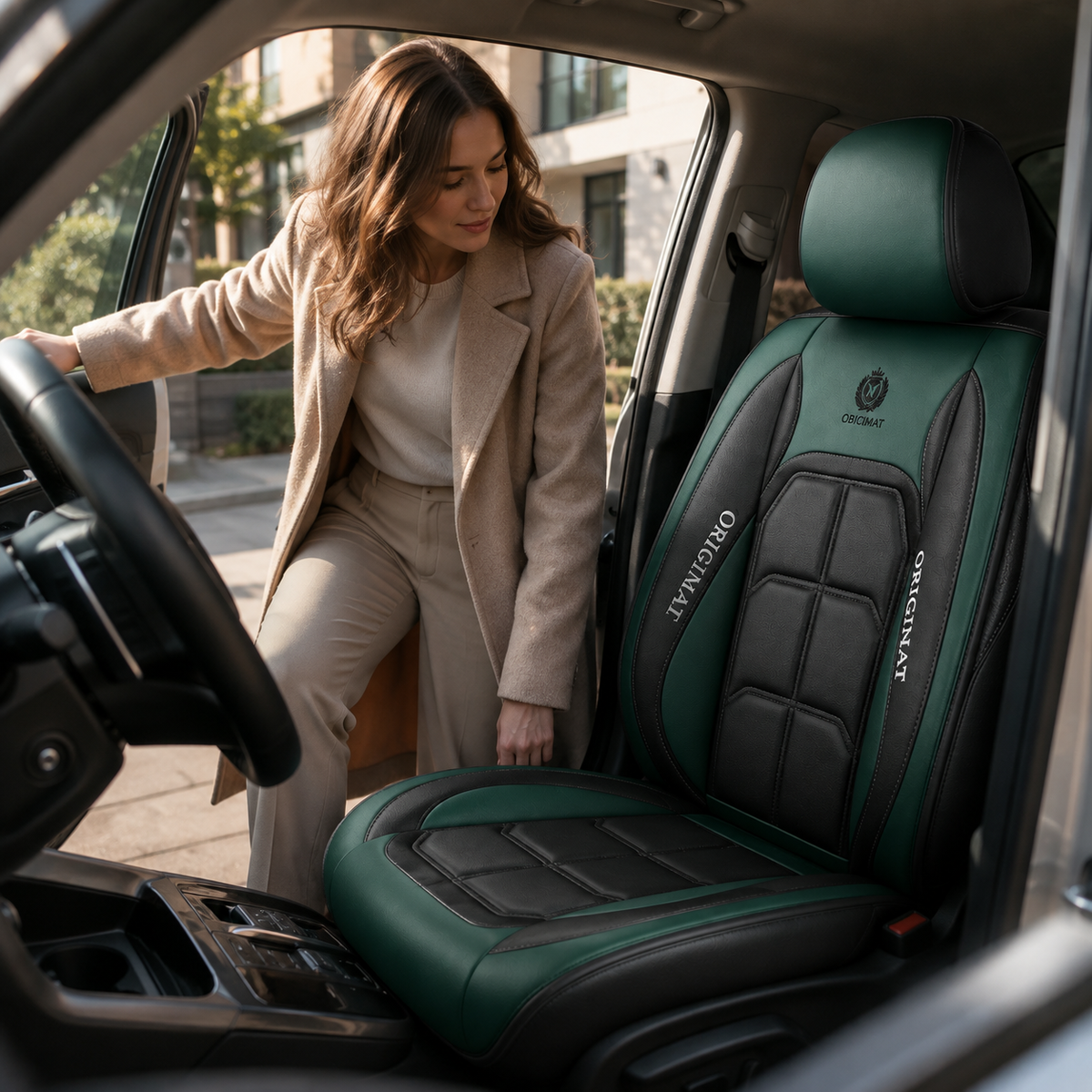 Luxe Autostoelhoezen Set 11-delig Gewatteerd met Opbergvak Airbag-Opening Universeel voor Vijfzitters Auto | Sansoti
