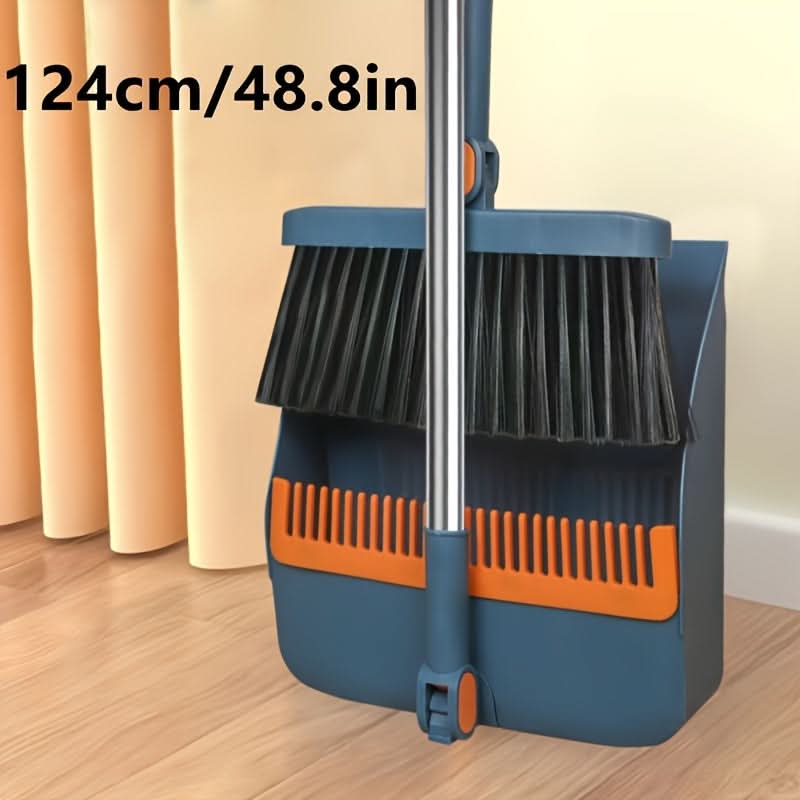 Ensemble balai et pelle avec long manche de 124 cm, outil de nettoyage ergonomique, rangement vertical pour la maison | Sansoti