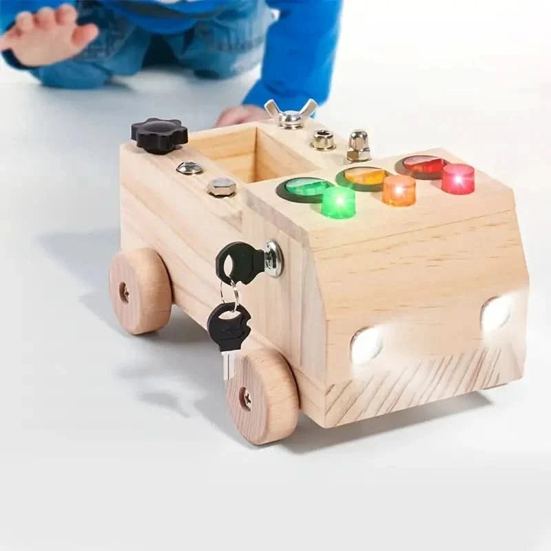 Busy Board Hout Montessori Fijne Motoriek Peuter Educatief Speelgoed LED | Sansoti