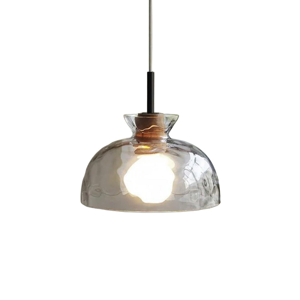Glazen Hanglamp met Geslepen Koepel en Houten Accenten – Rustieke Eethoekverlichting | Sansoti