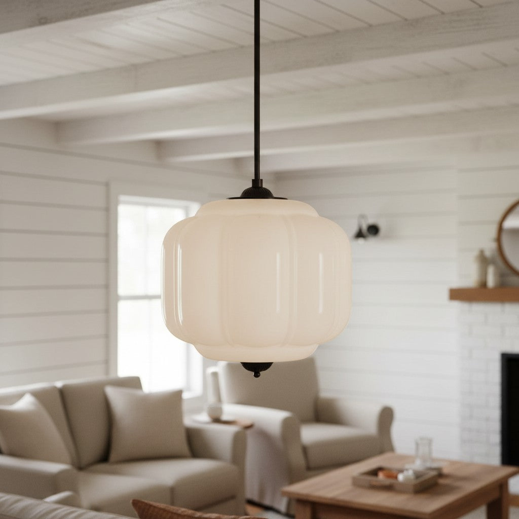 Vintage Melkglas Hanglamp met Messing Armatuur – Klassiek Retro Design voor Eetkamer, Hal & Leeshoek | Sansoti