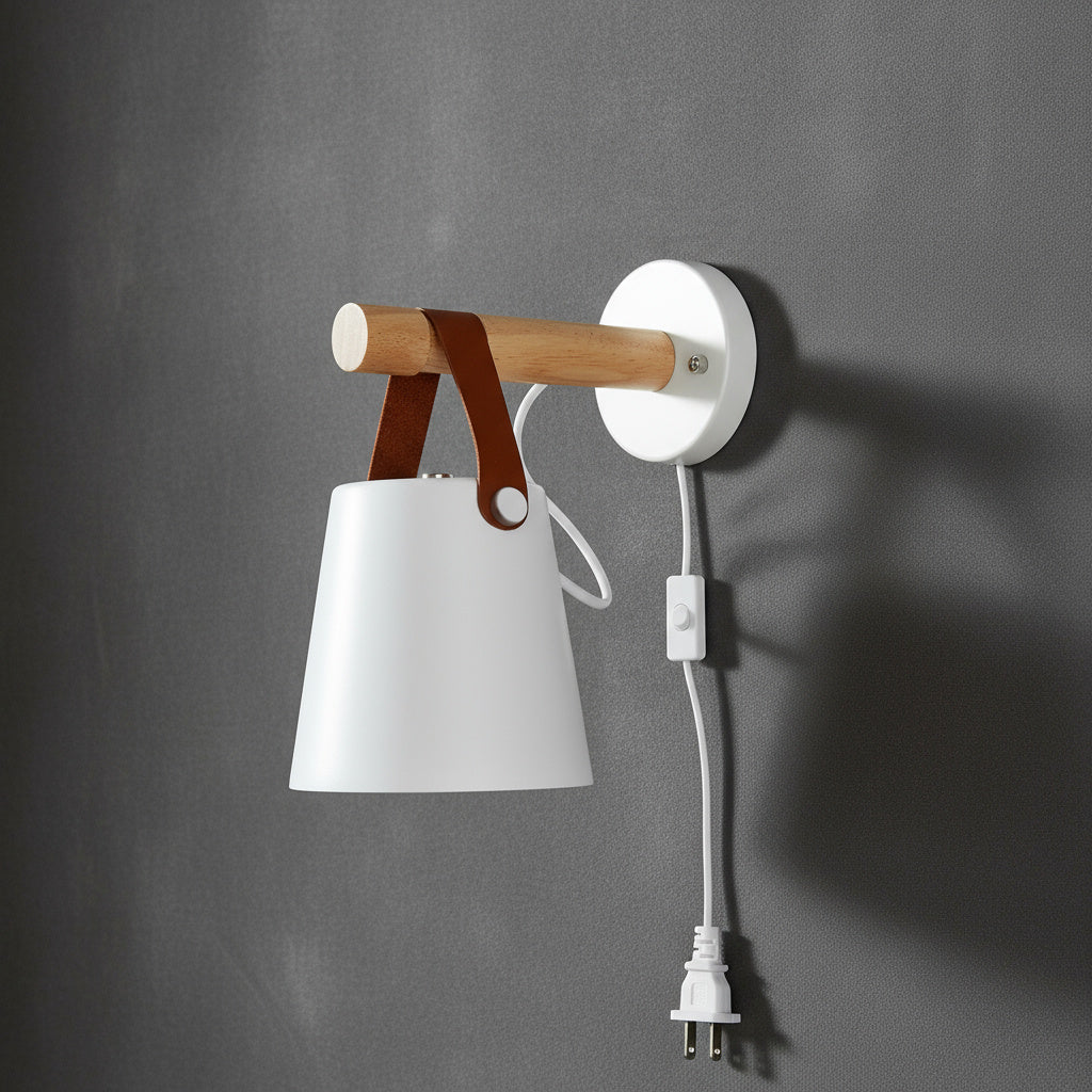 Scandinavische Wandlamp Hout voor Slaapkamer – Minimalistisch Natuurhout Lichtpunt Wit of Zwart | Sansoti