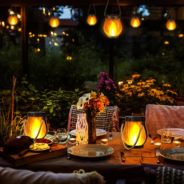 Solar Tuinlantaarn met Flakkerend Vlameffect Buitenverlichting Oplaadbaar Decoratief Metaal Brons Tuin | Sansoti
