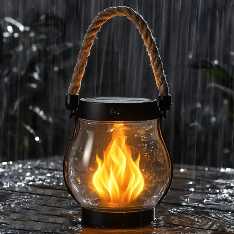 Solar Tuinlantaarn met Flakkerend Vlameffect Buitenverlichting Oplaadbaar Decoratief Metaal Brons Tuin | Sansoti