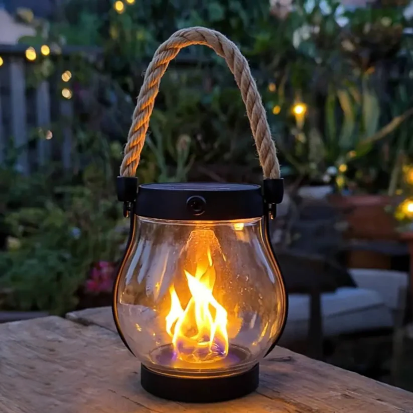 Solar Tuinlantaarn met Flakkerend Vlameffect Buitenverlichting Oplaadbaar Decoratief Metaal Brons Tuin | Sansoti