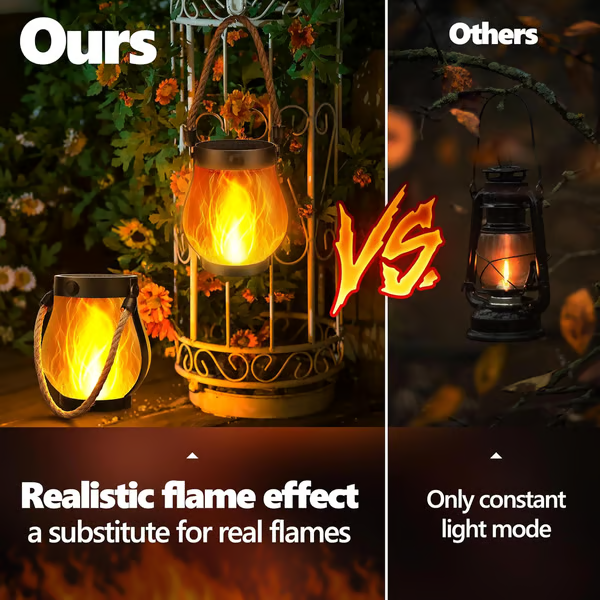 Solar Tuinlantaarn met Flakkerend Vlameffect Buitenverlichting Oplaadbaar Decoratief Metaal Brons Tuin | Sansoti