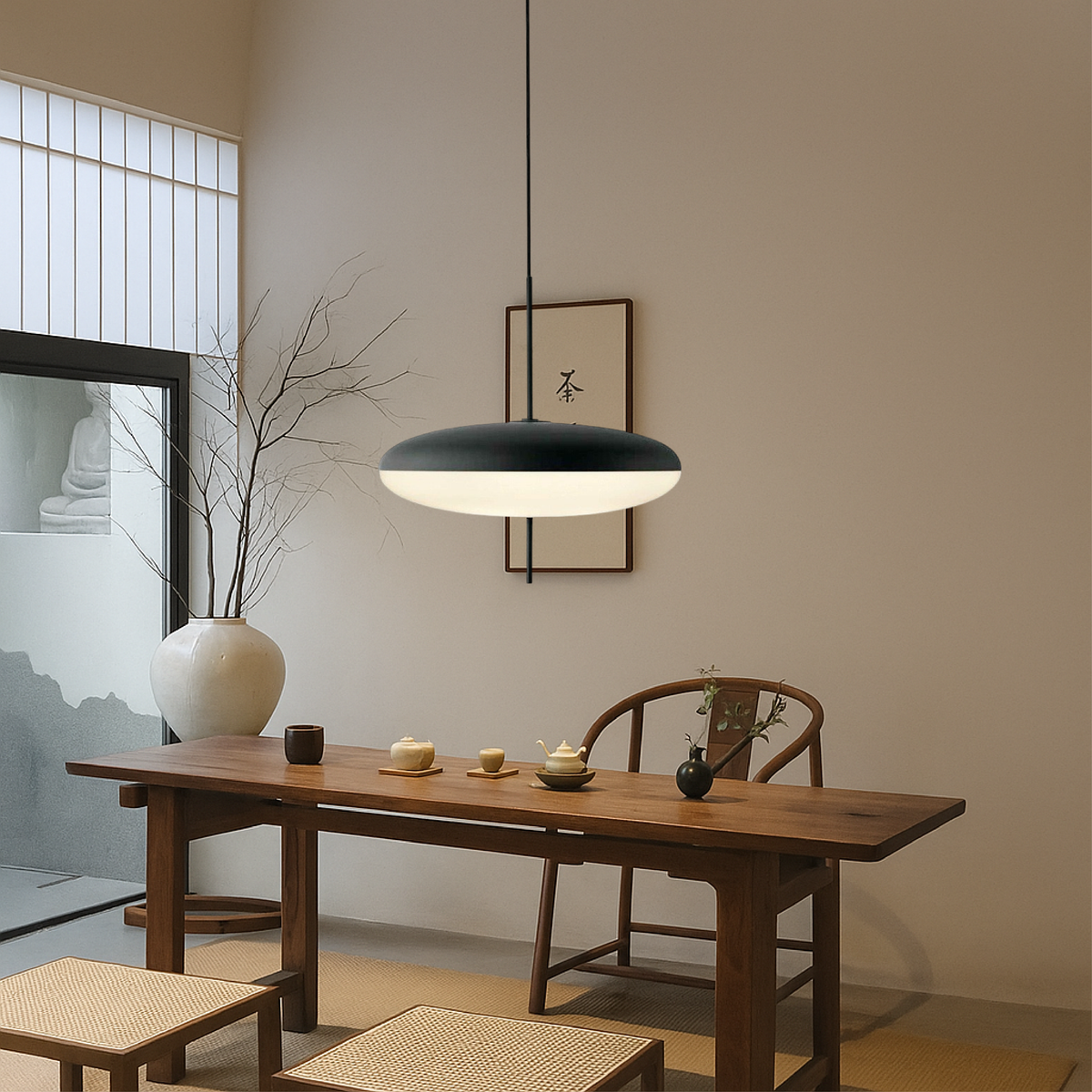 Suspension géométrique E27 en métal et acrylique, 50cm, design minimaliste, pour salle à manger, cuisine et salon, éclairage LED | Sansoti