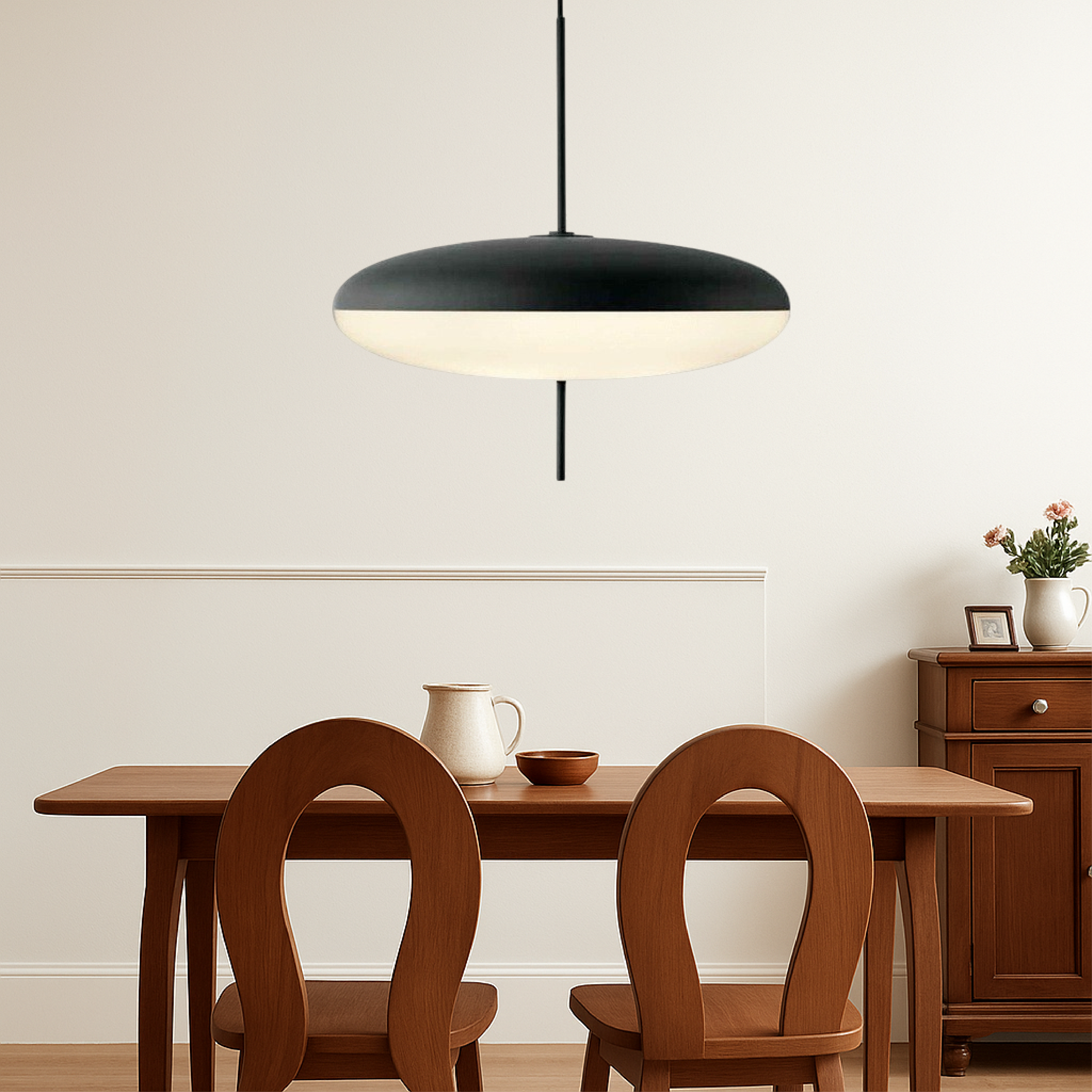 Suspension géométrique E27 en métal et acrylique, 50cm, design minimaliste, pour salle à manger, cuisine et salon, éclairage LED | Sansoti
