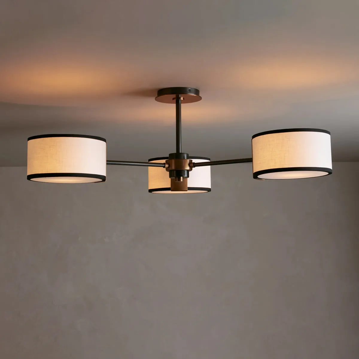 Plafonnier rond avec abat-jour en tissu 91cm Lumière chaleureuse pour salon chambre salle à manger Éclairage d’ambiance moderne | Sansoti