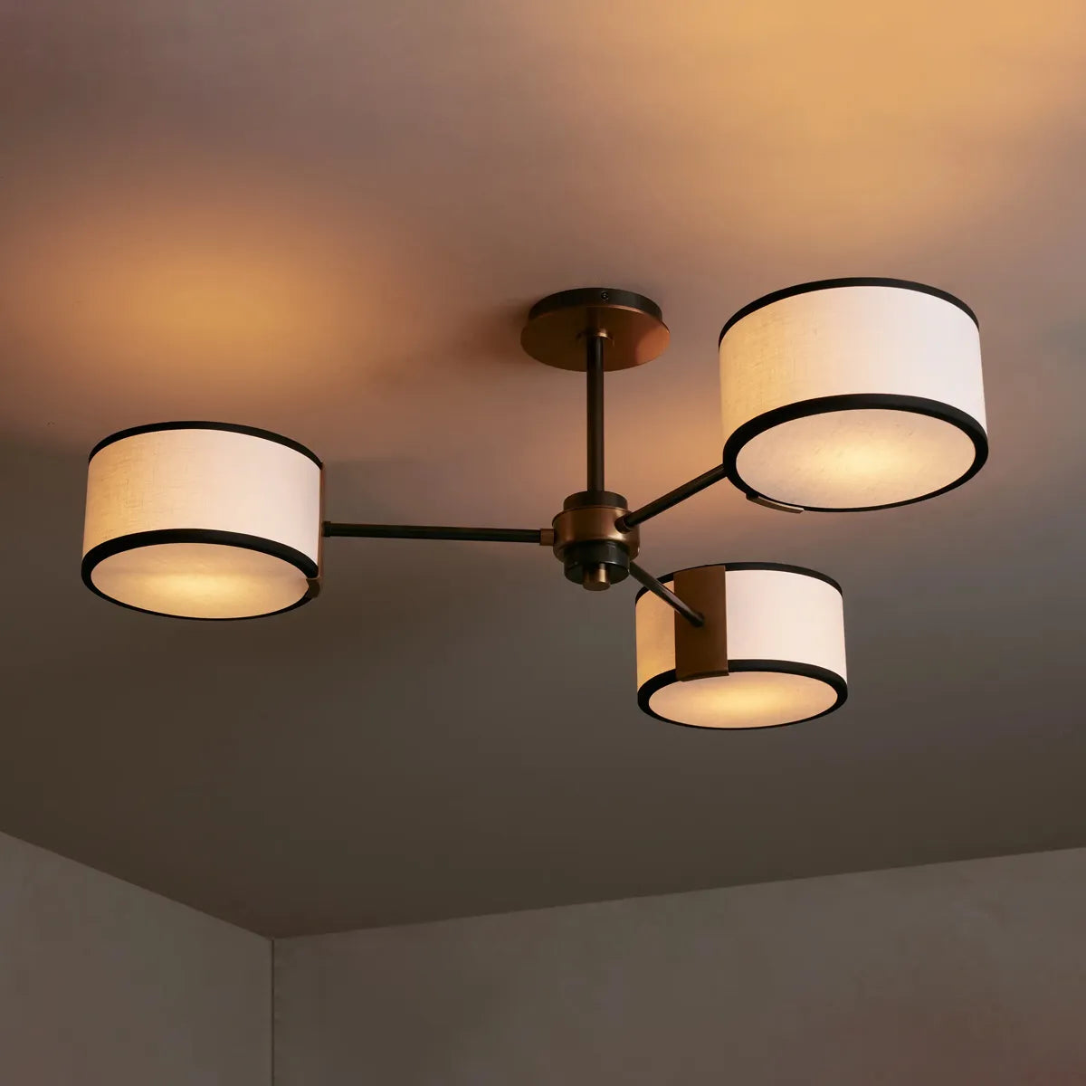 Plafonnier rond avec abat-jour en tissu 91cm Lumière chaleureuse pour salon chambre salle à manger Éclairage d’ambiance moderne | Sansoti