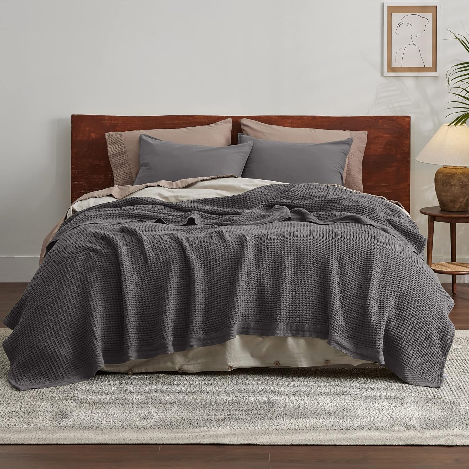 Lichtgewicht Katoenen Wafelplaid Tweepersoonsbed Zacht Ademend Deken Scandinavisch Design 90x90 cm Woonkamer | Sansoti