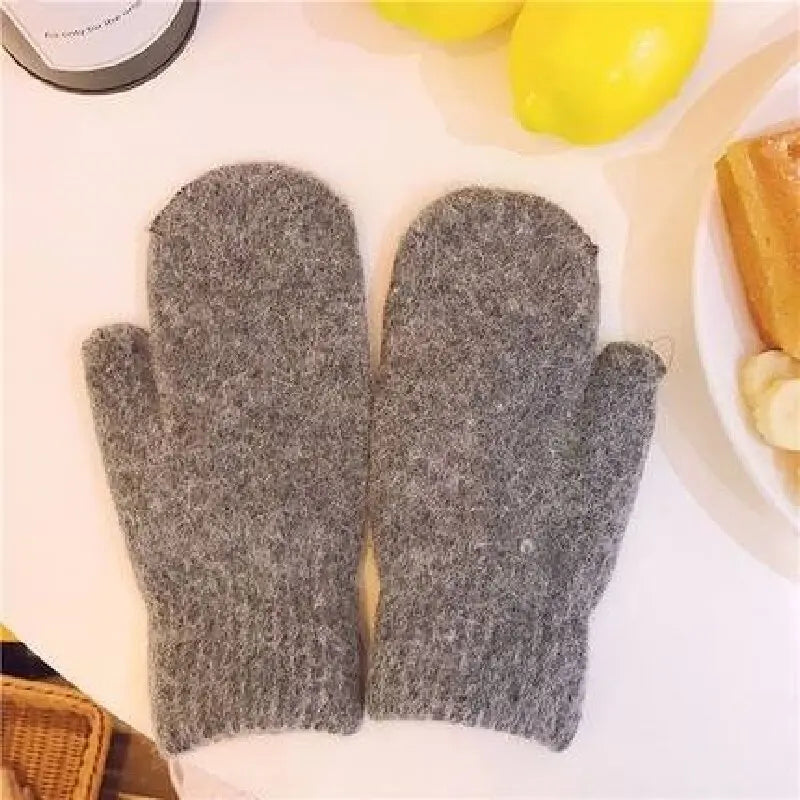 Knitted Mittens with Faux Fur, Fully Lined, Winter Warmth, Women's Men's Unisex Gloves, Winter Accessory | Sansoti