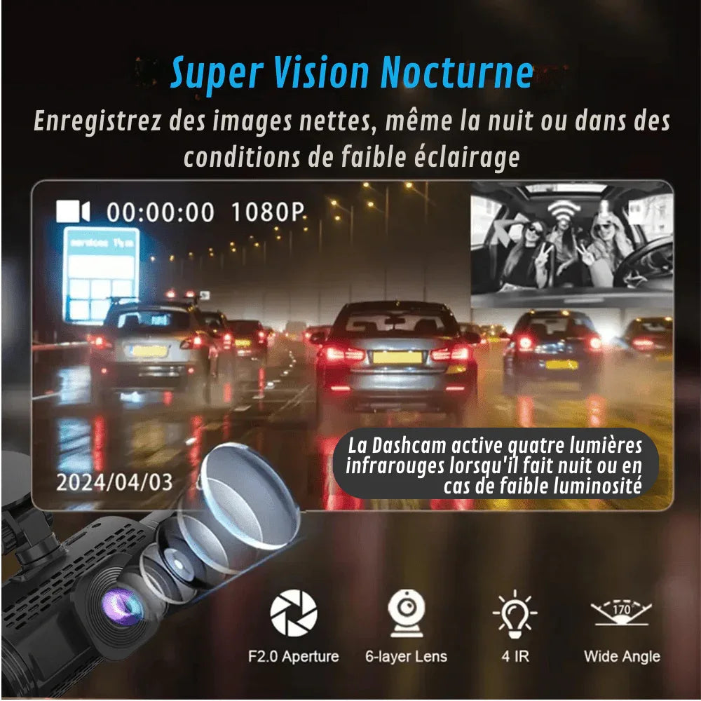Dashcam met 360° Panoramische Visie Full HD Nachtzicht Auto Camera Parkeerbewaking Veiligheid Opname | Sansoti