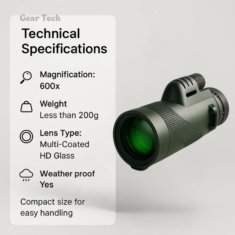 Compacte 600x Ultra-Zoom Monoculair – HD Lens, Lichtgewicht, Ideaal voor Wandelen, Vogels Kijken en Sportevenementen | Sansoti