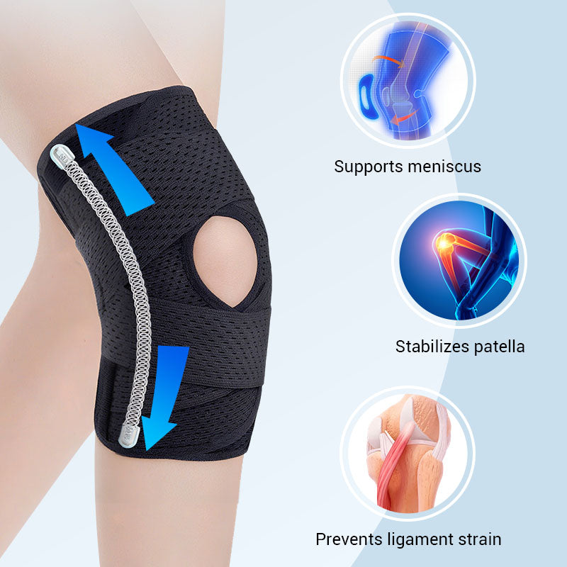 Genouillère réglable avec rotule ouverte pour le sport, la course, la marche, le fitness et l’usage quotidien, noir et blanc | Sansoti