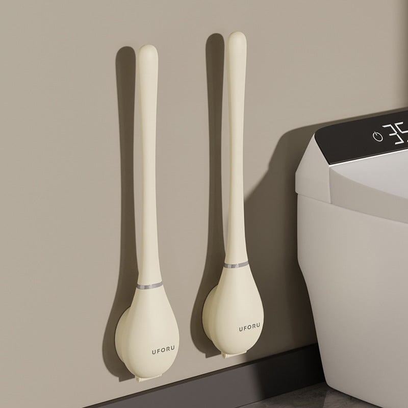 Siliconen Toiletborstel met Wandhouder - Moderne Hygiënische WC Borstel met Vlakke Kop - Beige Wit Groen - Badkameraccessoire met Drip Tray | Sansoti