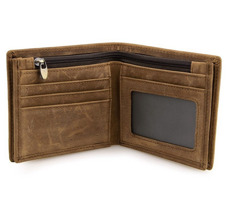 Vintage Leren Portemonnee Heren Dames Handgemaakt Rundleder Compacte Geldbeugel Klassiek Design Praktisch | Sansoti