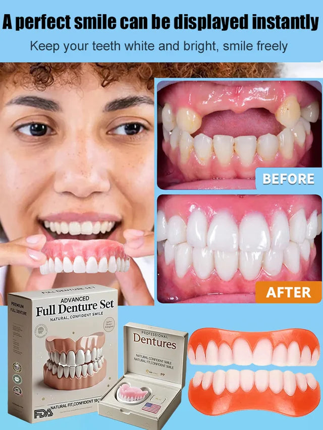 Flexible Denture Set for Upper & Lower Jaw, Reusable, Adjustable, Cosmetic Comfort for Everyday Use | Sansoti