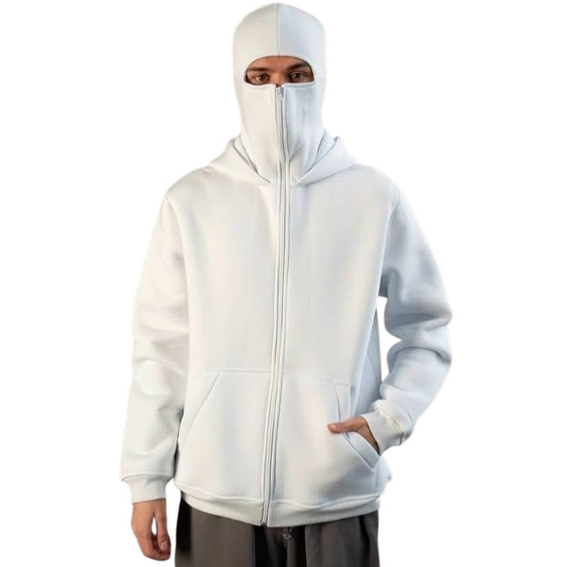 Balaclava Hoodie with Integrated Face Mask Double Hood Zip Closure Polyester Unisex Winter | Sansoti