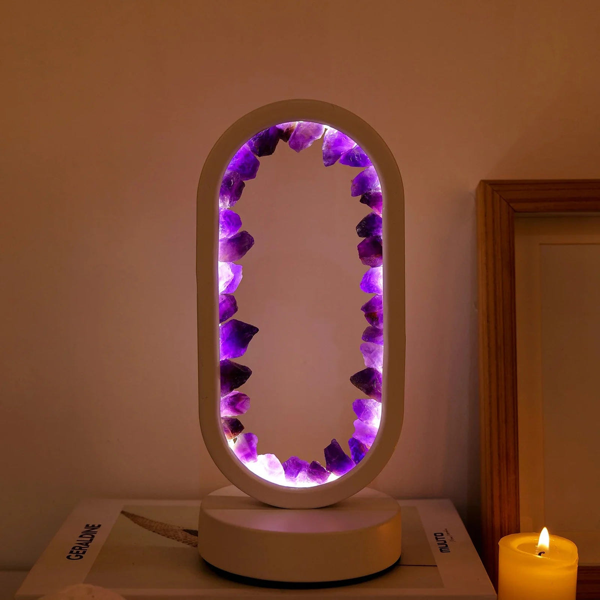Handgemaakte Edelsteenlamp Amethist Celestiet Kristal Sfeerverlichting Ontspanning Meditatie Yoga Slaapkamer | Sansoti
