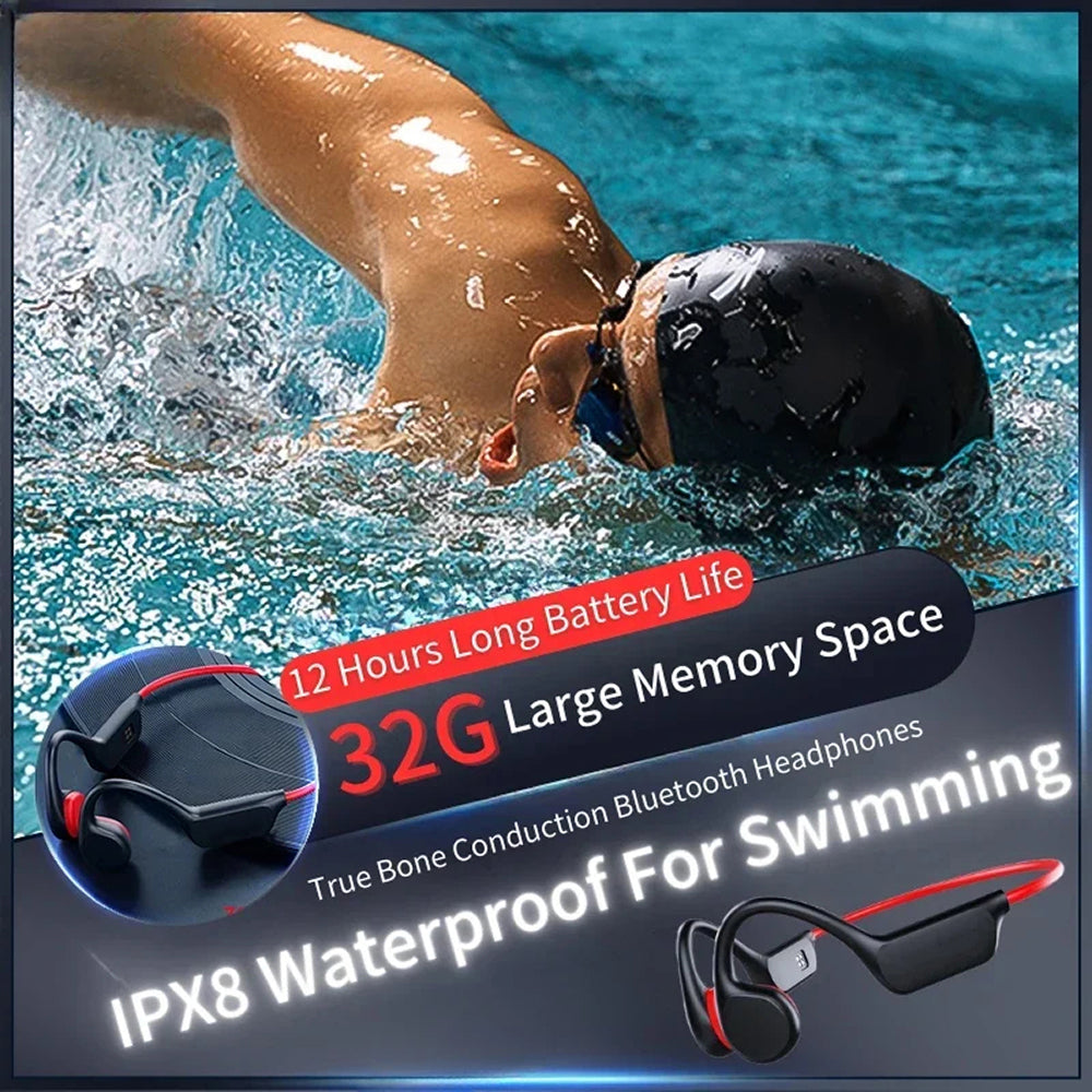 Knochenleitungs-Schwimmkopfhörer 32GB IPX8, wasserdicht bis 30m, mit 12 Stunden Wiedergabezeit zum Schwimmen und Laufen | Sansoti