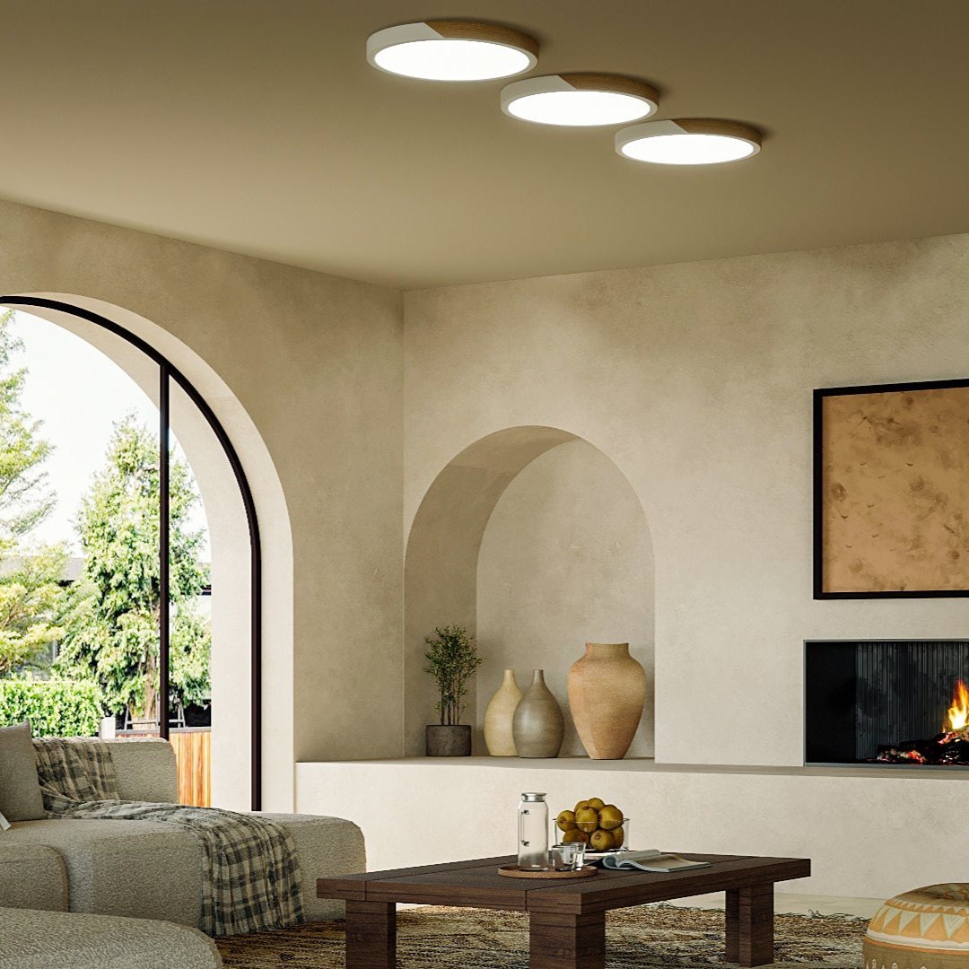 Minimalistische LED-Deckenleuchte mit Holz-Akzenten und sanfter Lichtverteilung | Restfield